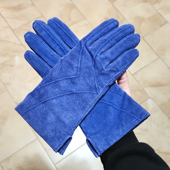 Fownes Accessories - Fownes Chevron Design Royal Blue Fine Suede Gloves